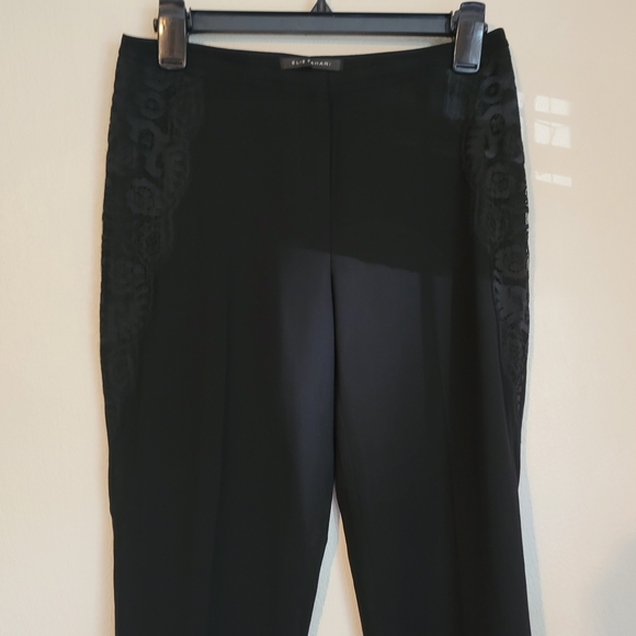 Elie Tahari Black Straight Leg Pants with Lace Detail - Picture 2 of 10